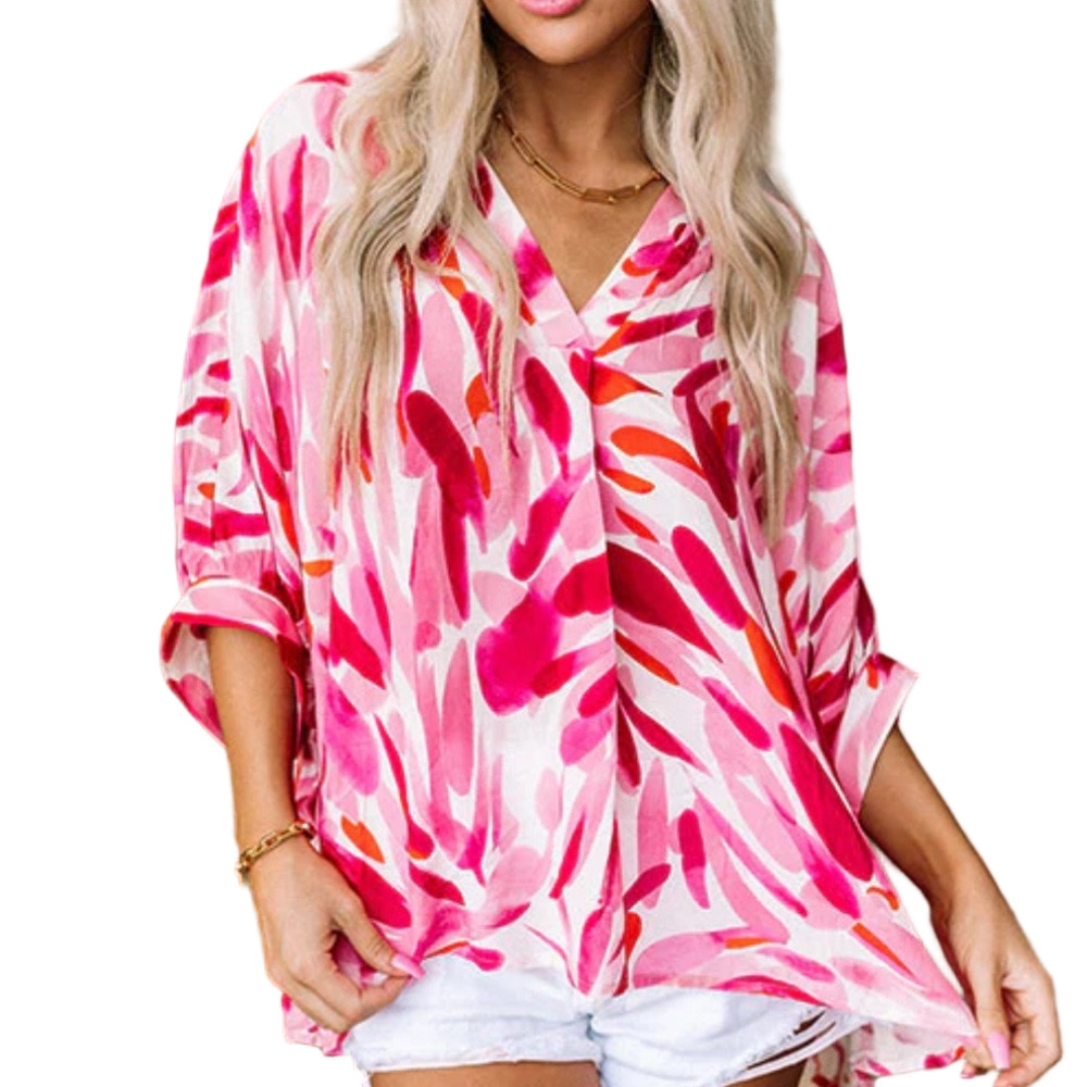 🍒Entro Vibrant Pink and Red Women's kimono/Top size M oversized GUC..